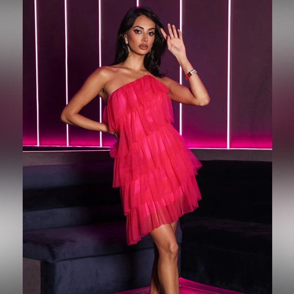 HELLO MOLLY SHAKEN NOT STIRRED TULLE MINI DRESS HOT PINK - Picture 3 of 8